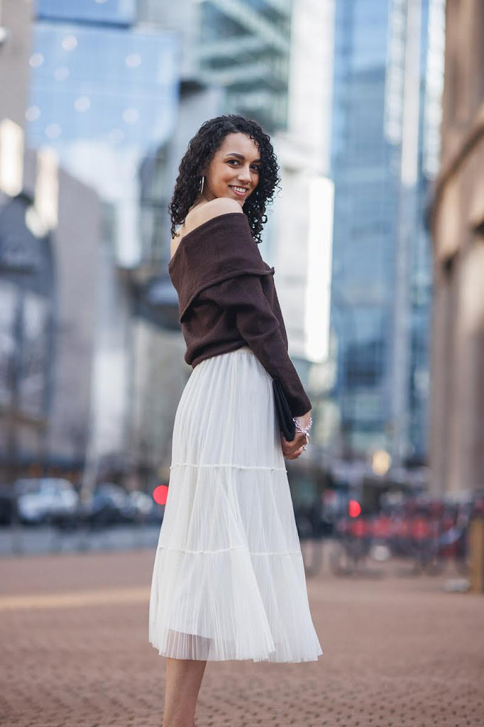 Papillon Tiered Tulle Skirt With Pearls Cream