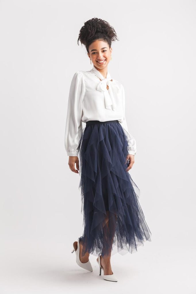 Papillon Wavy Tulle Skirt Navy