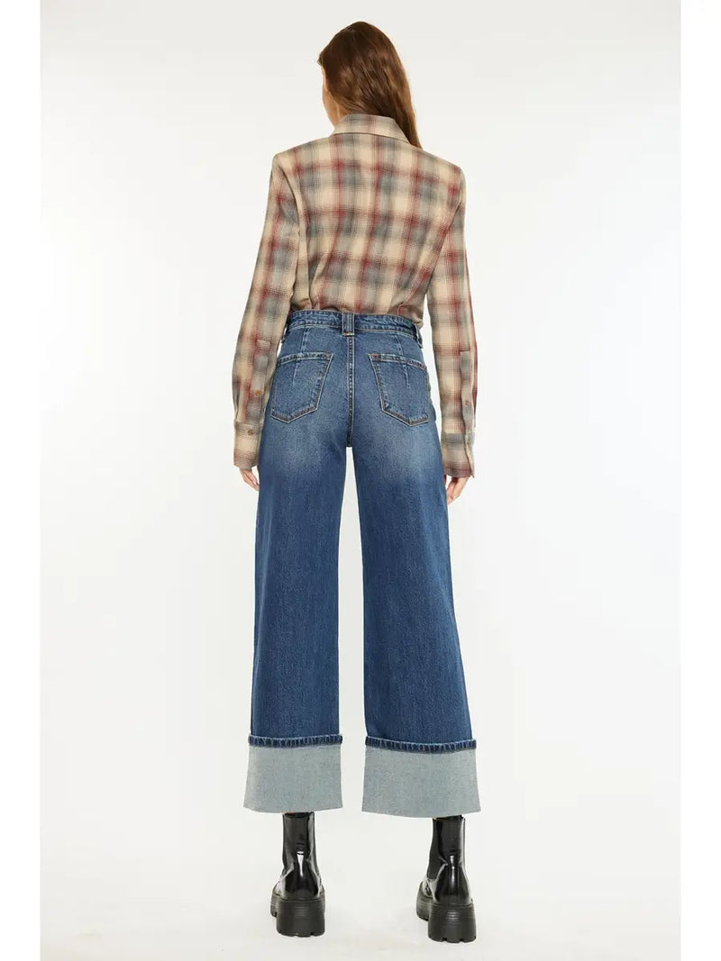 Kancan Beanie High Rise Ankle Wide Leg Dark Wash