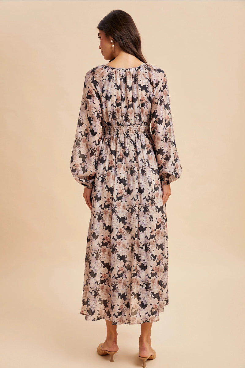 In Loom Floral Smocked Maxi Dress Midnight