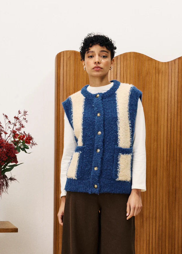 FRNCH Siba Cardigan Vest Navy Blue