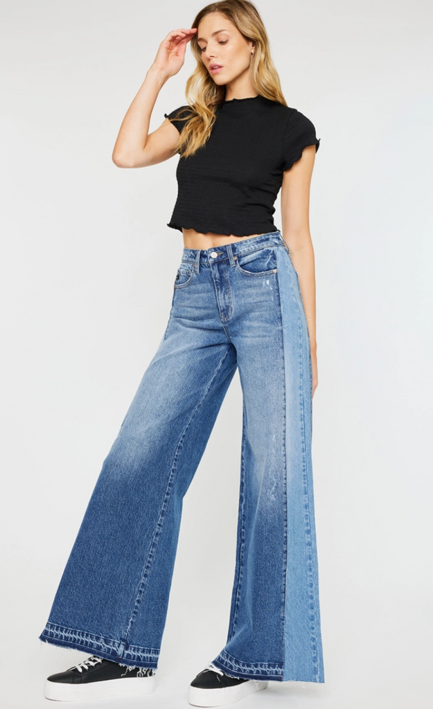 Kancan Clover High Rise Wide Leg Jean Medium Wash