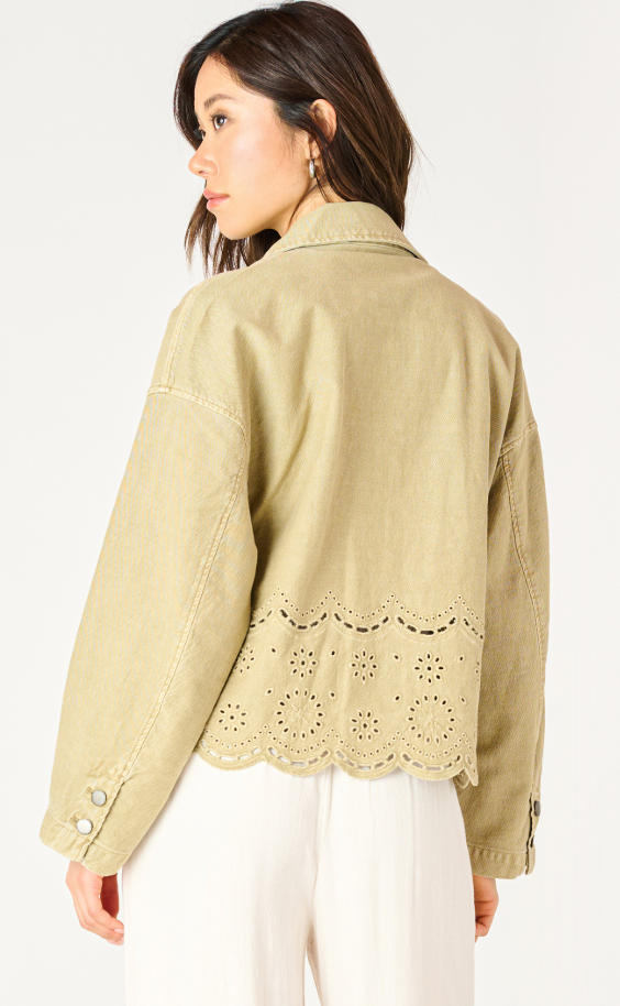 Dex Eyelet Denim Jacket Light Sage