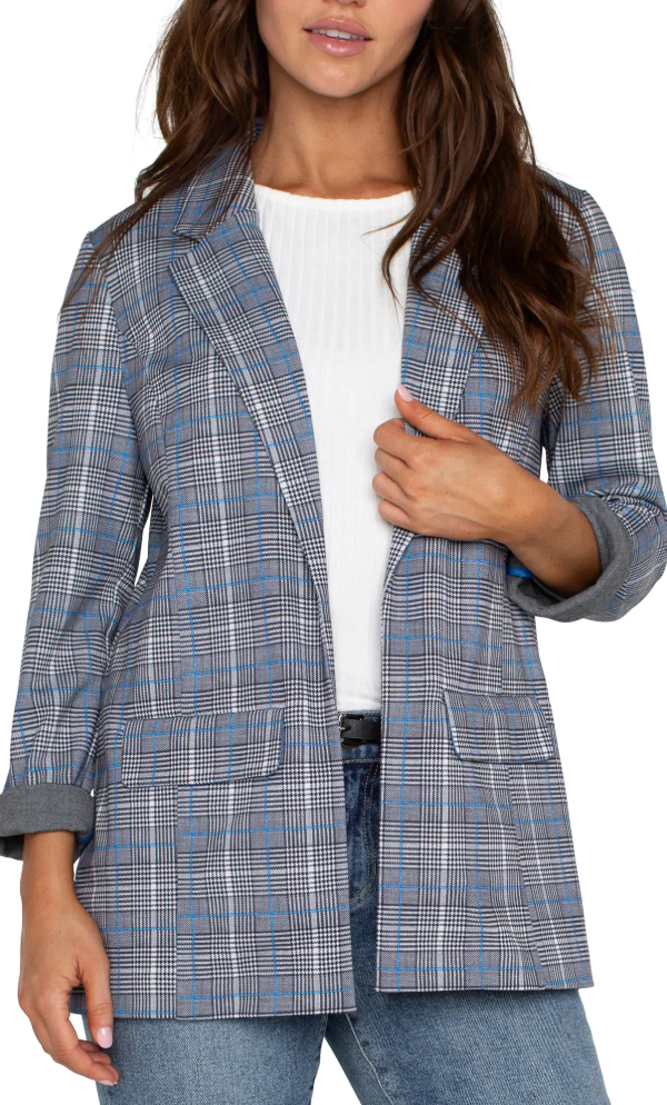 Liverpool Boyfriend Blazer Blue Topaz Plaid