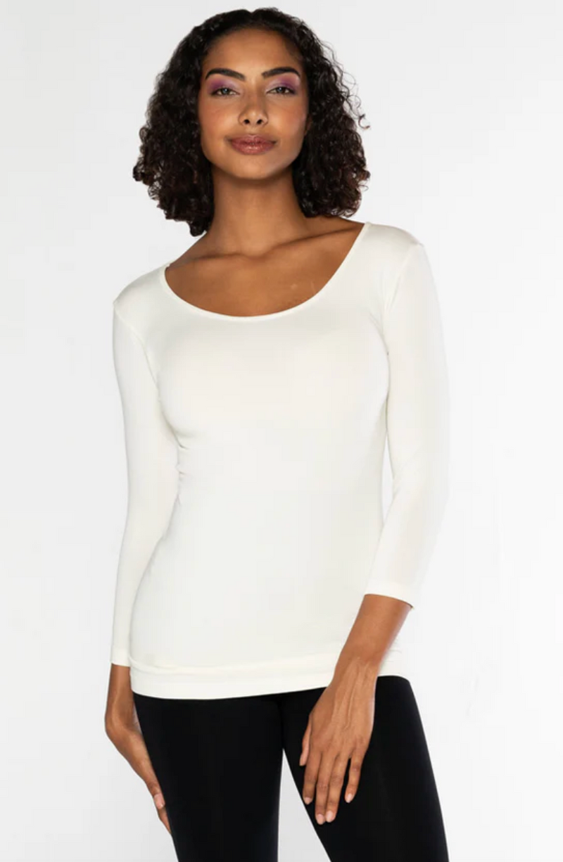 Cest Moi Bamboo 3/4 Sleeve Top Ivory