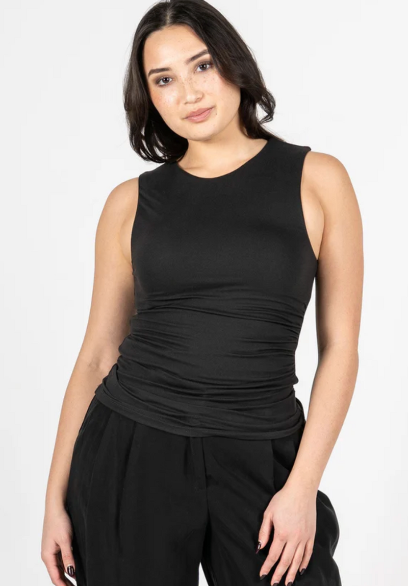 Cest Moi Ruched Sleeveless Top Black