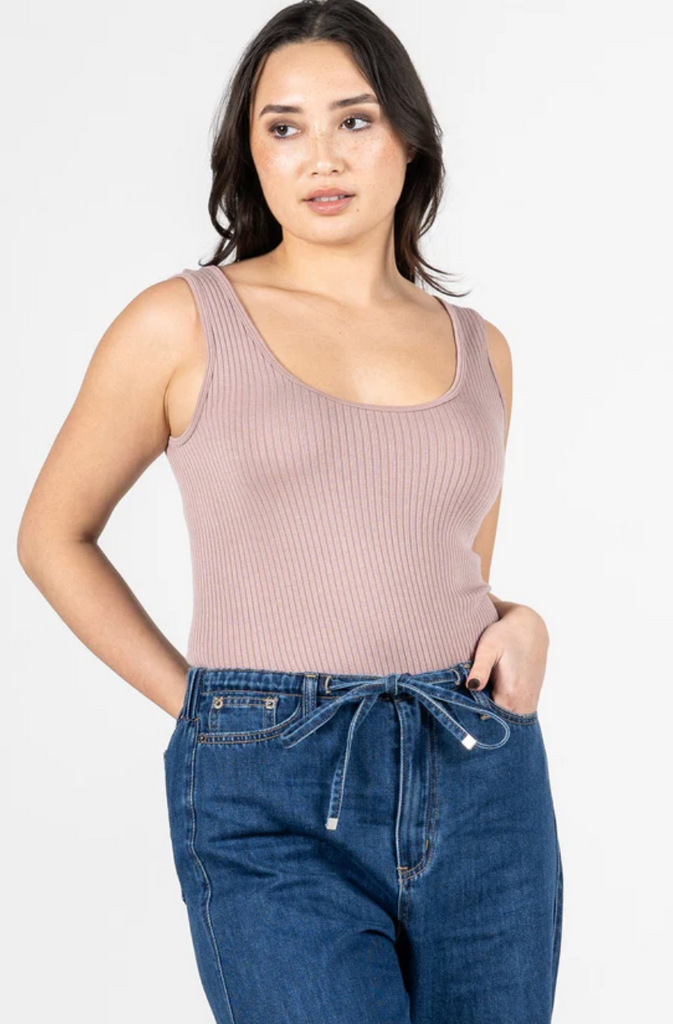 Cest Moi Seamless Rib Tank Mocha