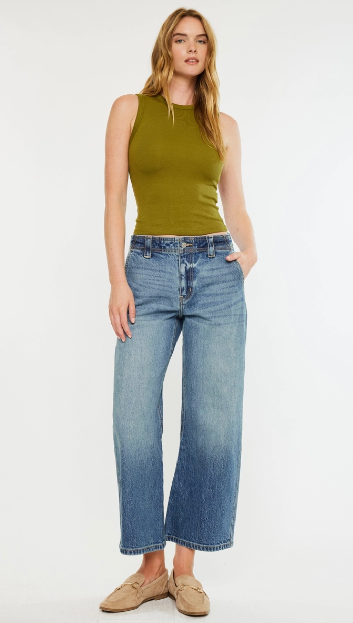 KanCan Bells Mid Rise Loose Barrel Med Wash