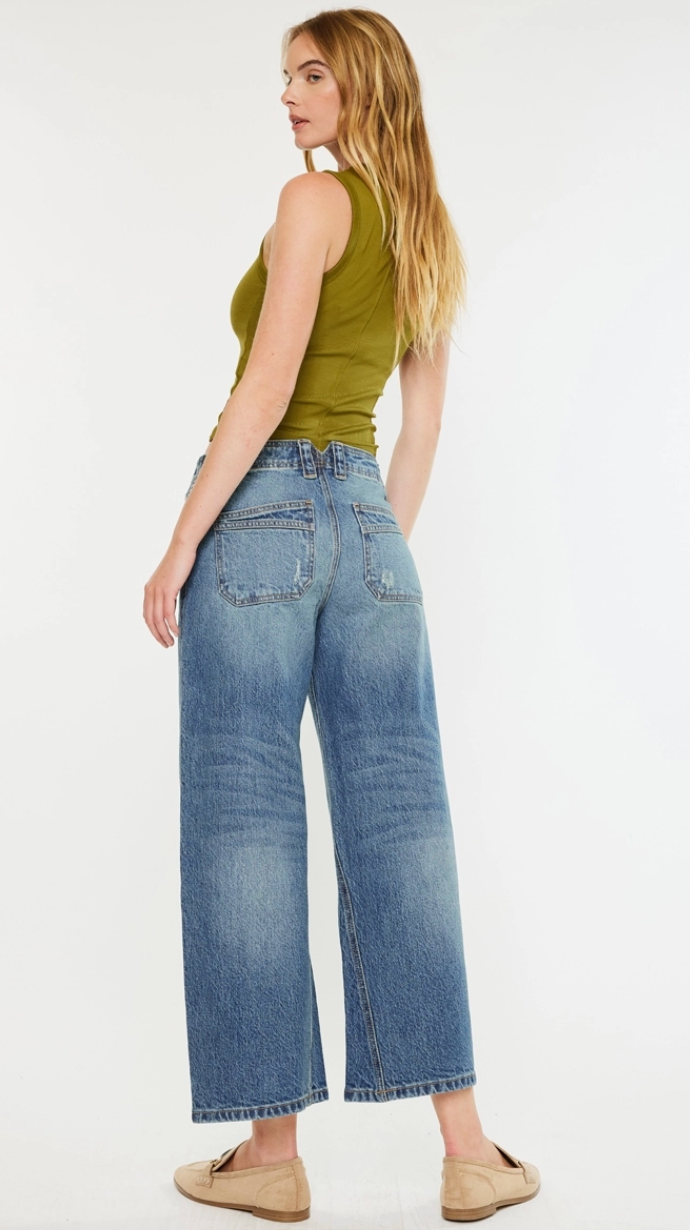 KanCan Bells Mid Rise Loose Barrel Med Wash