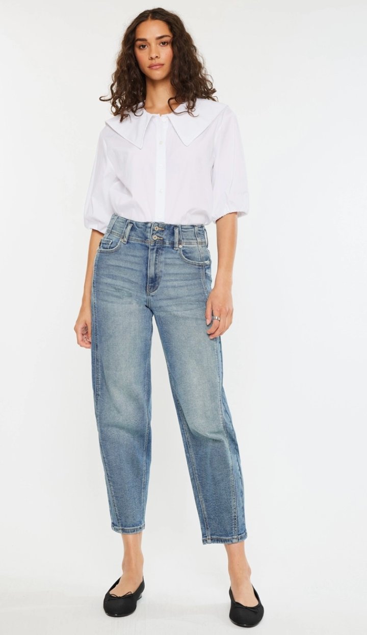 KanCan Cecilia High Rise Slim Barrel Leg Light Wash