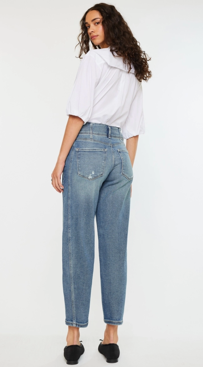 KanCan Cecilia High Rise Slim Barrel Leg Light Wash