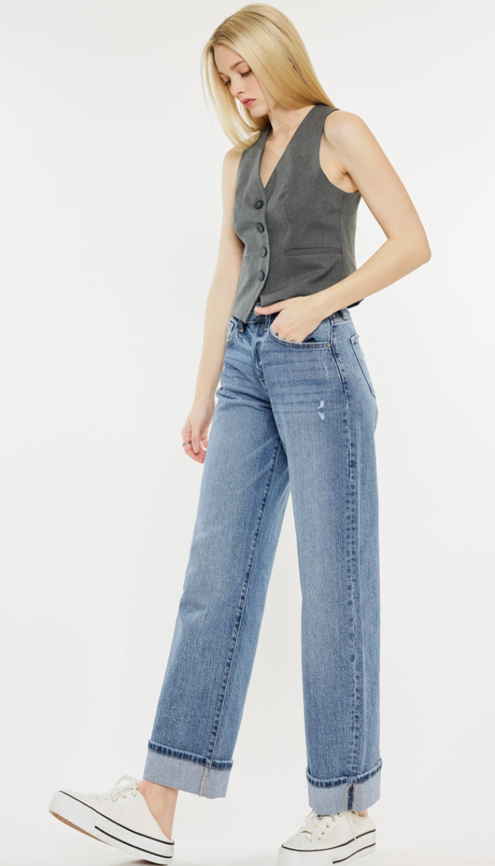KanCan Kolbie High Rise Wide Leg Med Wash