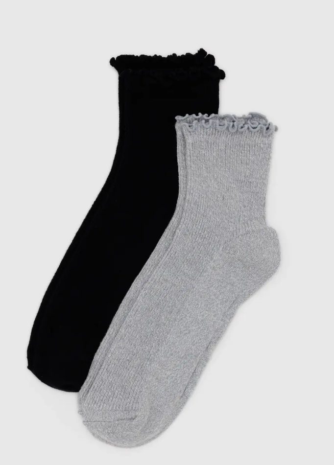 Baggu Lettuce Edge Sock Set Grey & Black