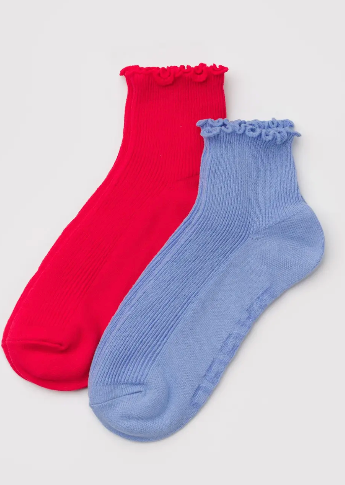 Baggu Lettuce Edge Sock Set Light Blue & Red