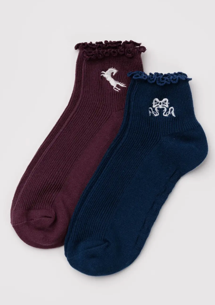 Baggu Lettuce Edge Sock Set Mahogany & Navy