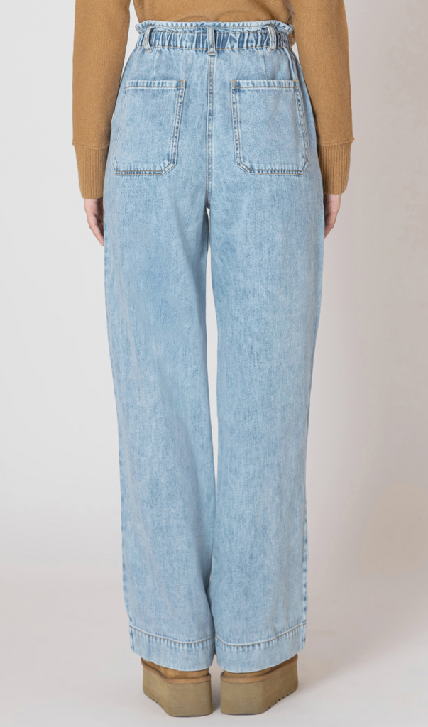 Dex Wide Leg Tie Pant Washed Blue