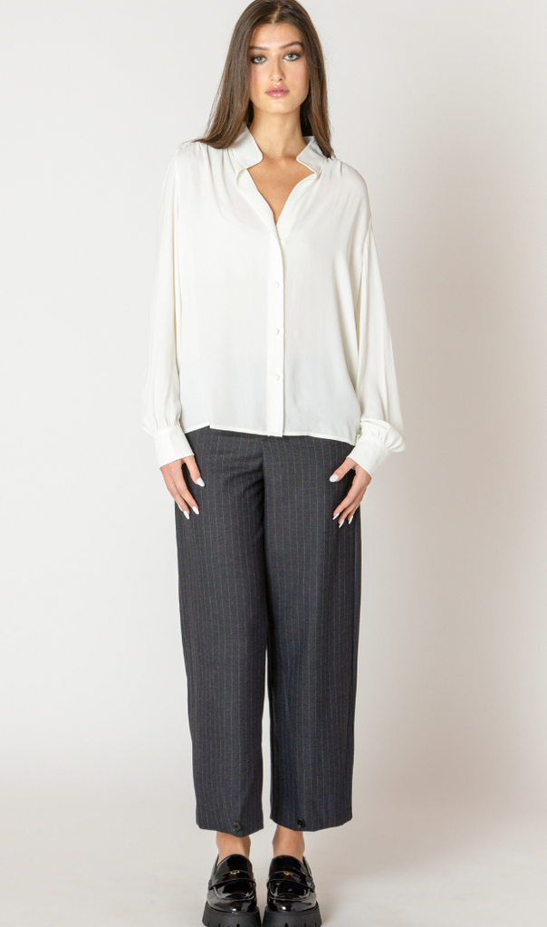 Black Tape Button Hem Pant Charcoal Stripe