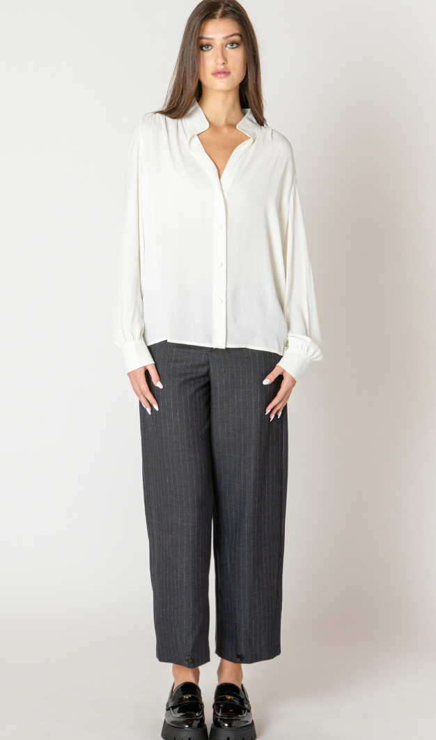 Black Tape Button Hem Pant Charcoal Stripe