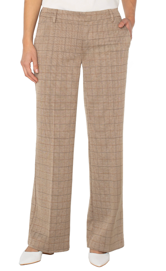 Liverpool Kelsey Wide Leg Trouser Khaki Grid