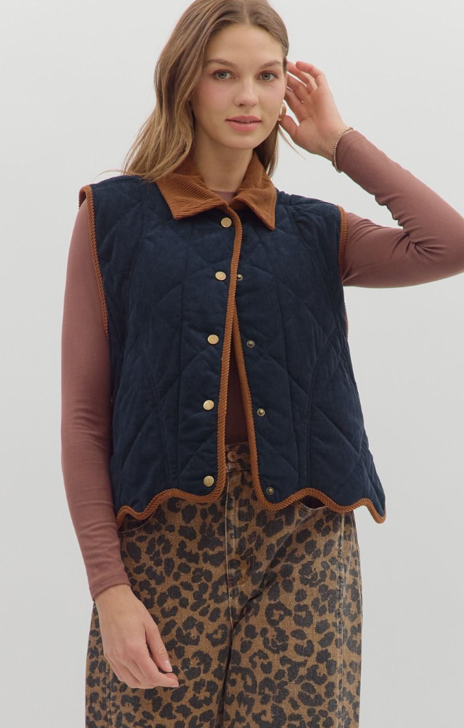 Entro Quilted Cord Vest Navy