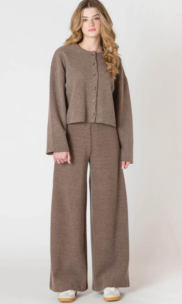 Room 34 Wide Leg Ribbed Pant Mocha Heather