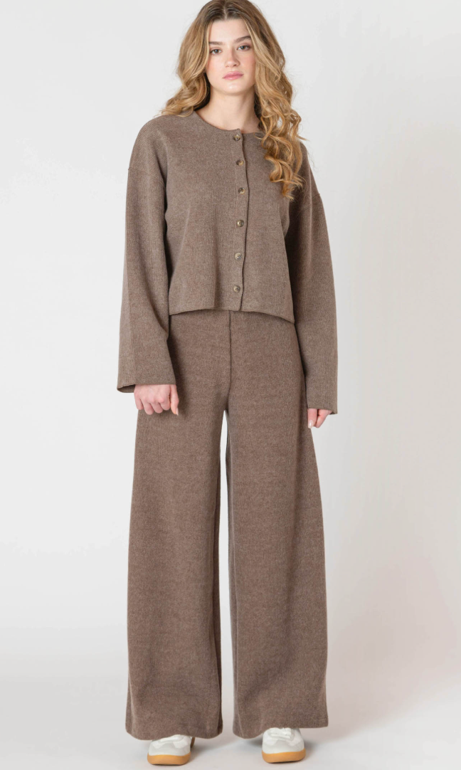 Room 34 Wide Leg Ribbed Pant Mocha Heather