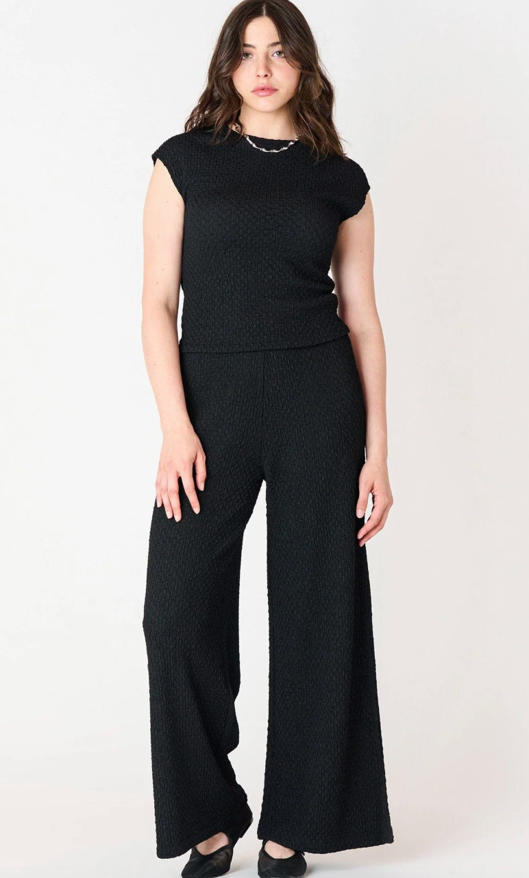 Black Tape Textured Wide Leg Pant Black