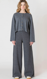 Room 34 Wide Leg Ribbed Pant Charcoal Heather