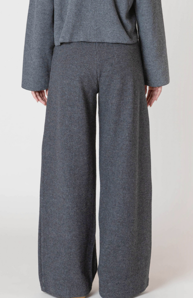 Room 34 Wide Leg Ribbed Pant Charcoal Heather