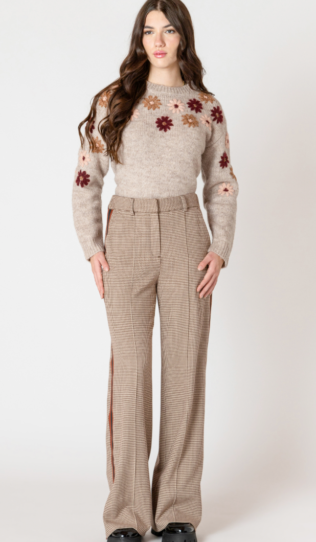 Black Tape Knit Pant Neutral Houndstooth