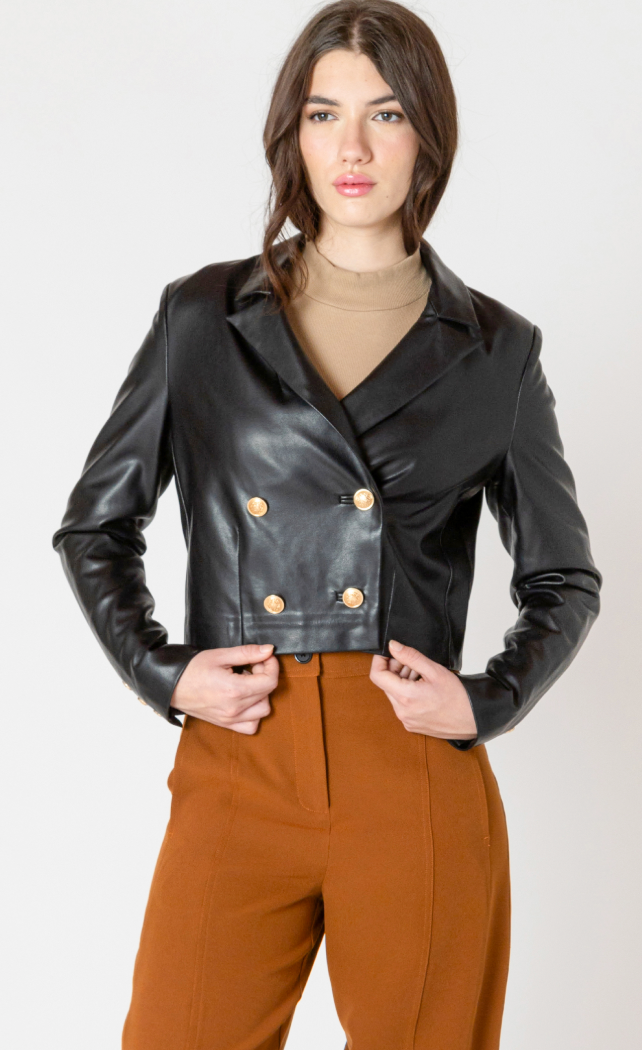 Black Tape Faux Leather Cropped Jacket Black