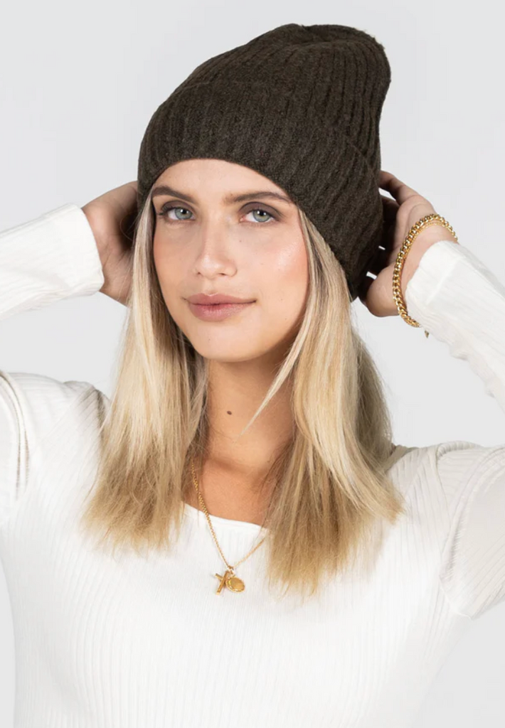 Cest Moi Ribbed Beanie Hat Olive