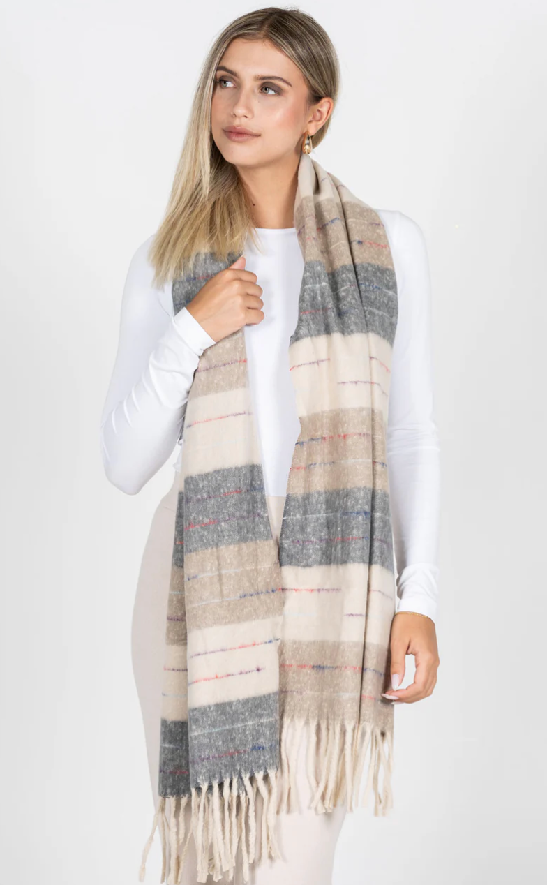 Cest Moi Stripe Blanket Scarf Grey