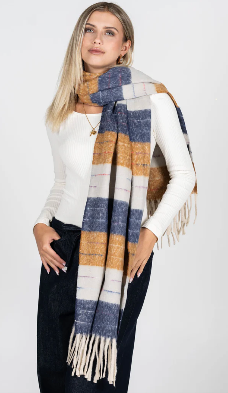 Cest Moi Stripe Blanket Scarf Navy