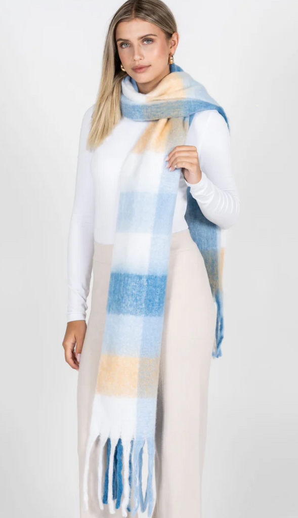 Cest Moi Plaid Blanket Scarf Light Blue