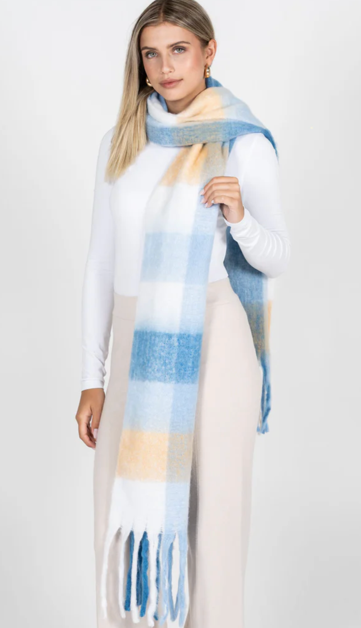 Cest Moi Plaid Blanket Scarf Light Blue