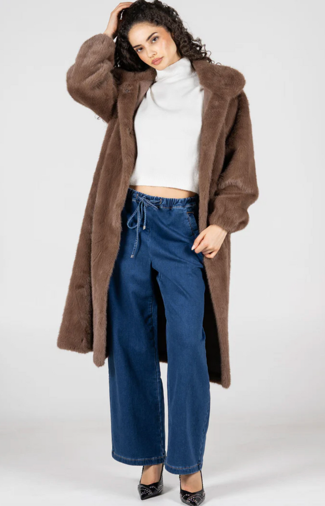 Cest Moi Faux Fur Long Coat Mocha