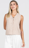 Cest Moi Hidden Button Knit Vest Heather Brown