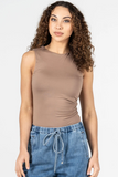 Cest Moi Ruched Sleeveless Top Taupe