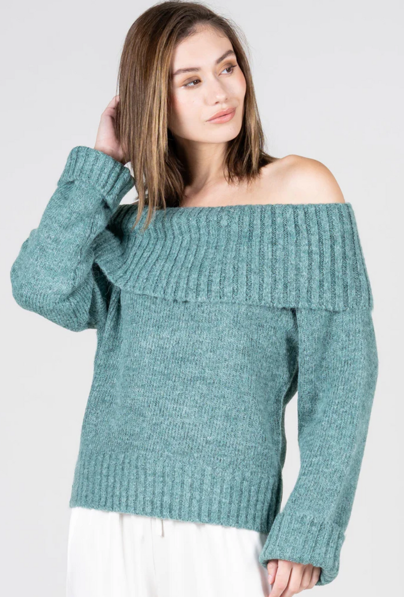 Cest Moi Off Shoulder Sweater Sage