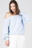 Cest Moi Drape Shoulder Sweater Sky Blue