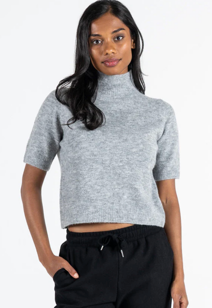 Cest Moi Mock Neck Short Sleeve Sweater Heather Grey