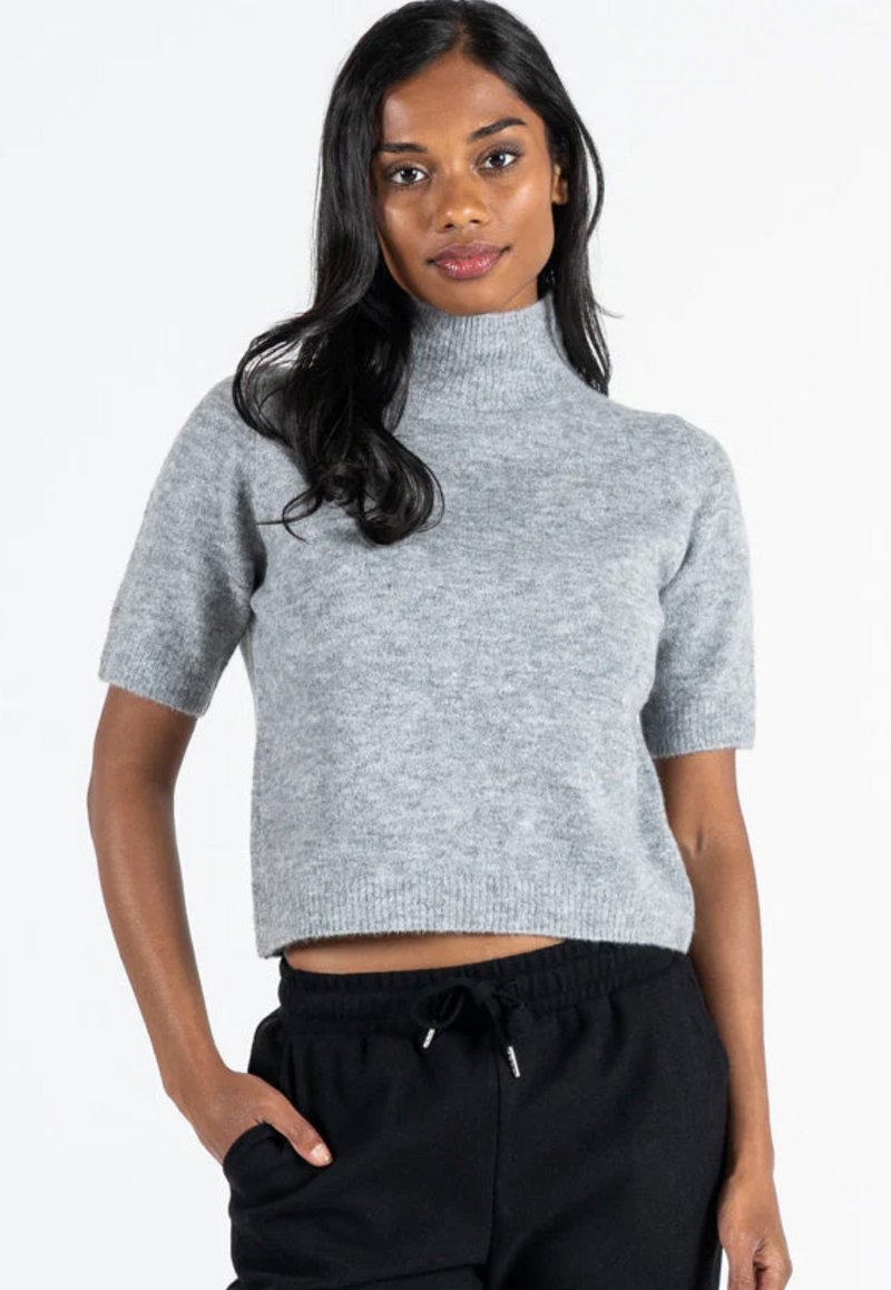 Cest Moi Mock Neck Short Sleeve Sweater Heather Grey