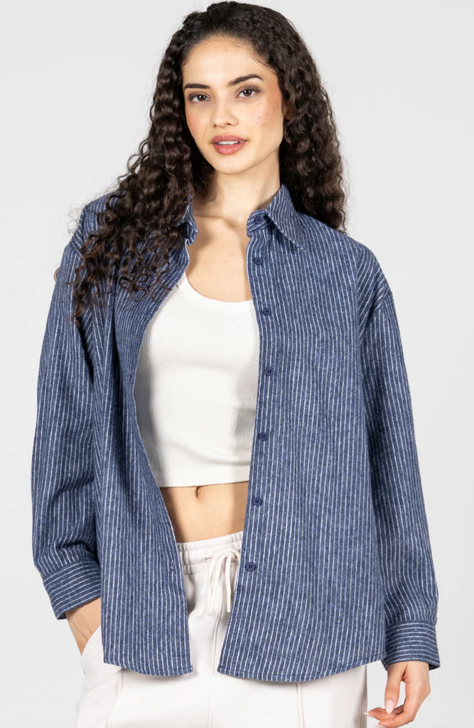 Cest Moi Oversized Stripe Blouse Denim