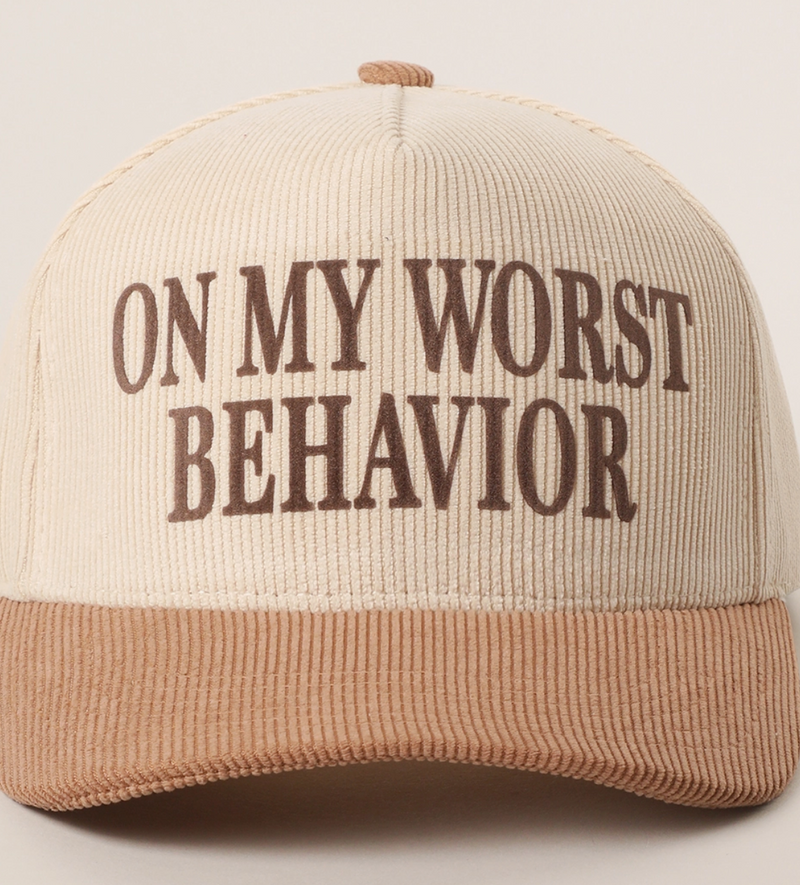Fashion City On My Worst Behavior Cord Cap Beige