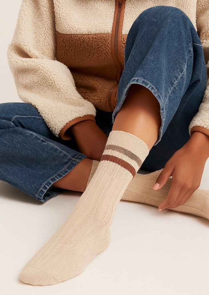 Pika & Bear Duval Stripe Socks Cream