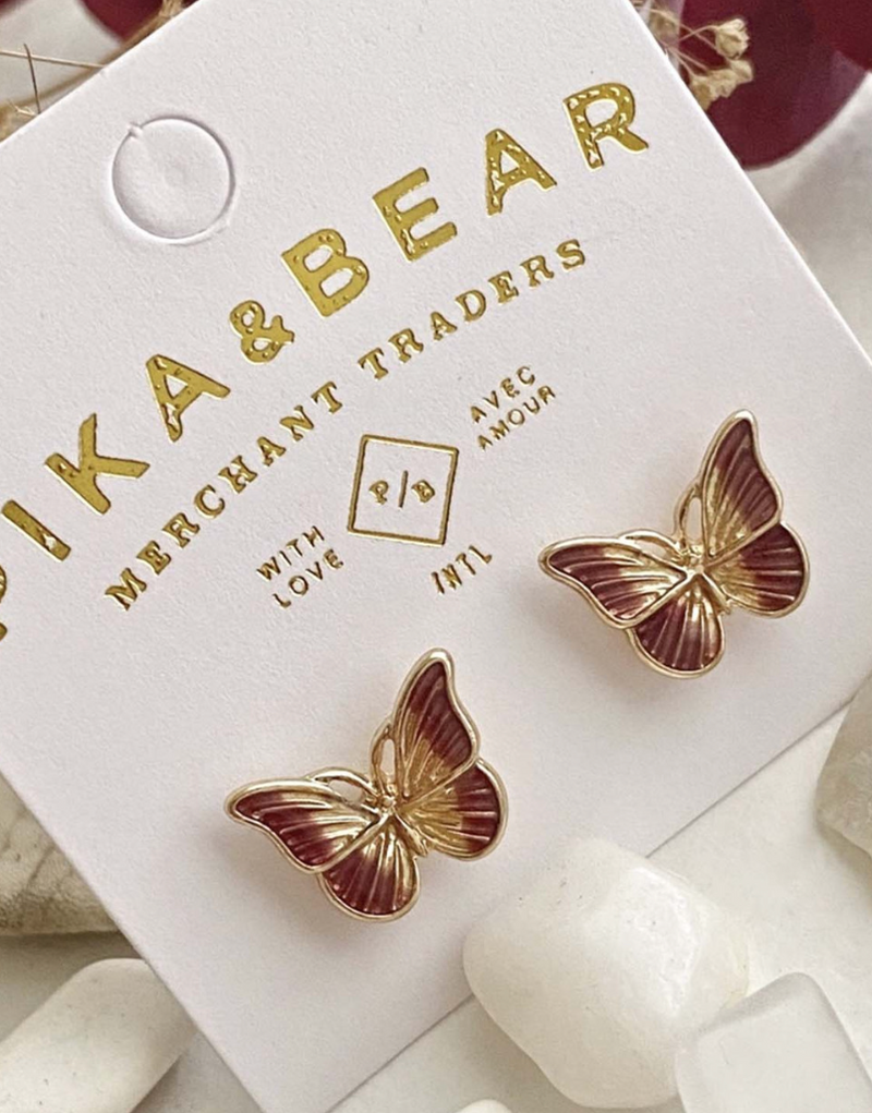 Pika & Bear Vlinder Butterfly Stud Plum