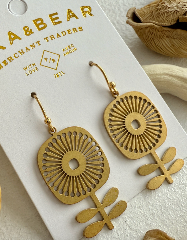 Pika & Bear Blomi Flower Drop Earrings Gold