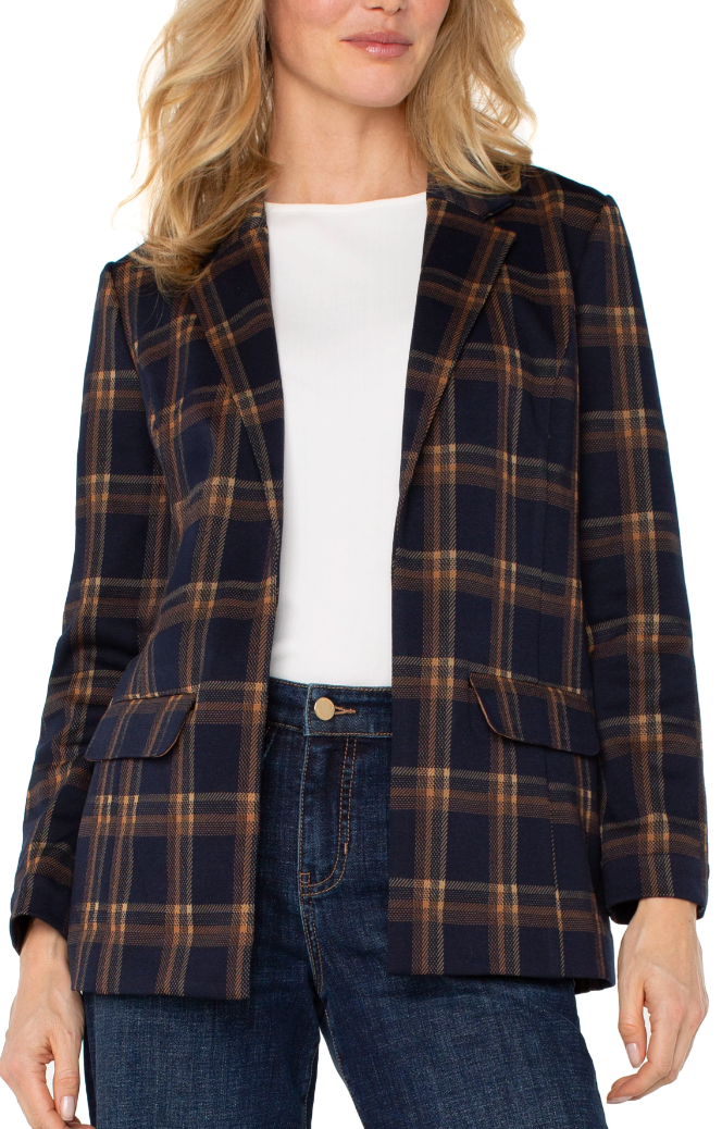Liverpool Boyfriend Blazer Navy Toffee Plaid