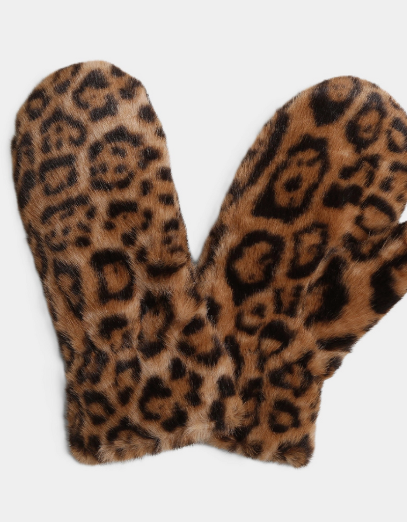 Fashion City Leopard Faux Fur Mitts Med